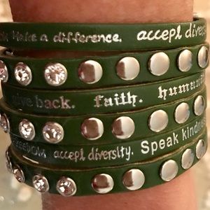 Inspirational Green Leather Bracelet